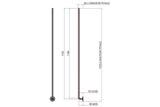 Balustre COUDE Longueur 1200 Section 16 ACIER FER FORGE Ref: RL16C2-P37N-12