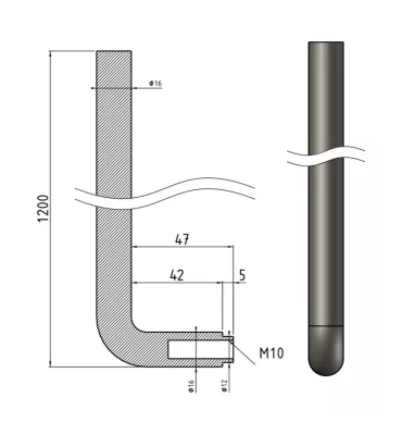 Balustre COUDE Longueur 1200 Section 16 ACIER FER FORGE Ref: RL16C2-P37N-12