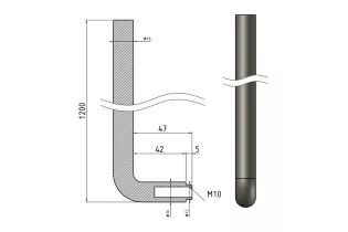 Balustre COUDE Longueur 1200 Section 16 ACIER FER FORGE Ref: RL16C2-P37N-12