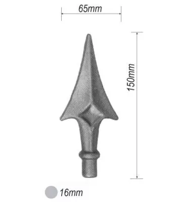 pièce élément ferronnier serrurier Pointe de lance flèches 150 x 65 Diamètre 16 Acier Galvanisé Ref: P31G