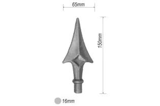 pièce élément ferronnier serrurier Pointe de lance flèches 150 x 65 Diamètre 16 Acier Galvanisé Ref: P31G