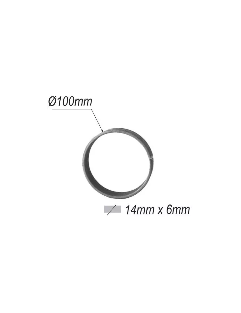 pièce élément ferronnier serrurier Cercle LISSE ROND Section 14x6 Diamètre 100 ACIER Ref: A100L14X6