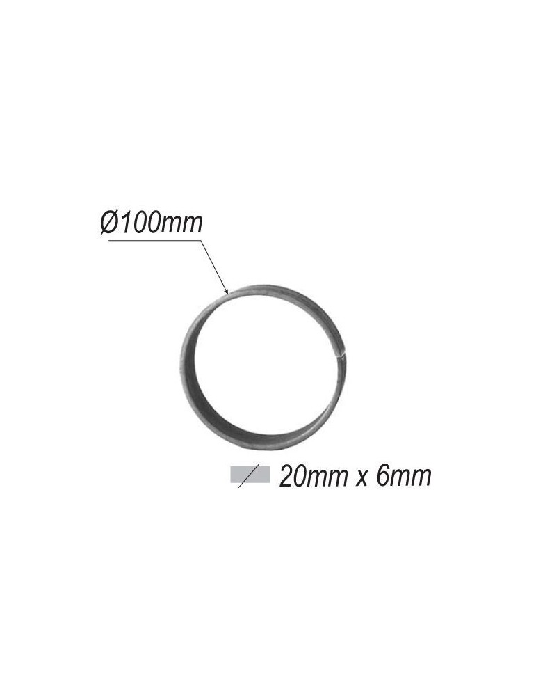 pièce élément ferronnier serrurier Cercle LISSE ROND Section 20x6 Diamètre 100 ACIER Ref: A100L20X6
