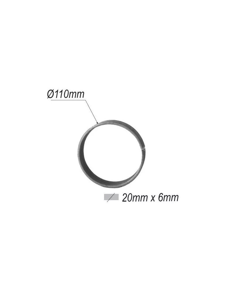 pièce élément ferronnier serrurier Cercle LISSE ROND Section 20x6 Diamètre 110 ACIER Ref: A110L20X6