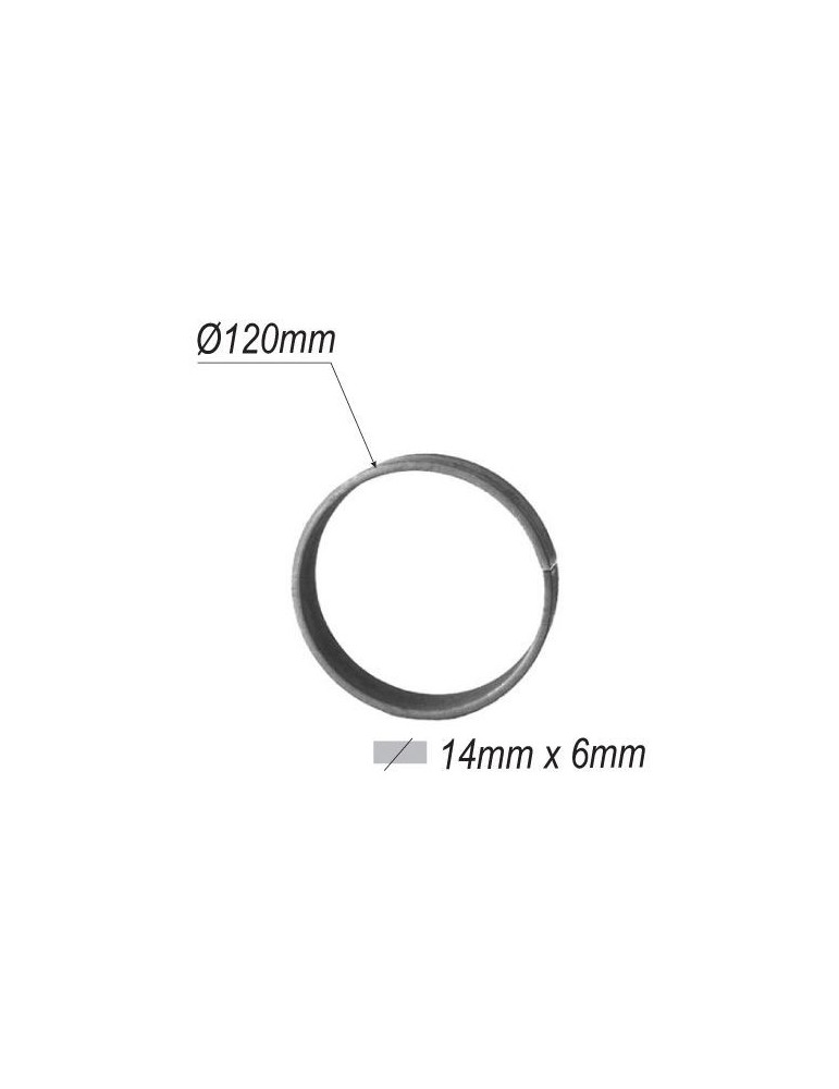 pièce élément ferronnier serrurier Cercle LISSE ROND Section 14x6 Diamètre 120 ACIER Ref: A120L14X6