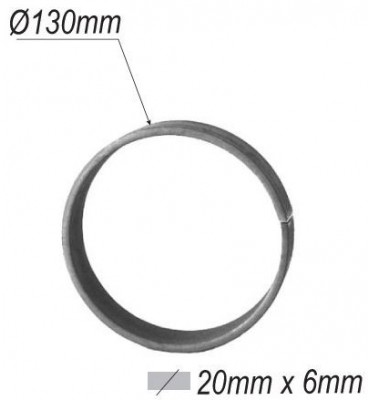 pièce élément ferronnier serrurier Cercle LISSE ROND Section 20x6 Diamètre 130 ACIER Ref: A130L20X6