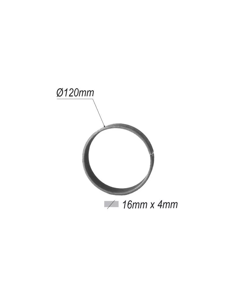 pièce élément ferronnier serrurier Cercle LISSE ROND Section 16x4 Diamètre 120 ACIER Ref: F53.107