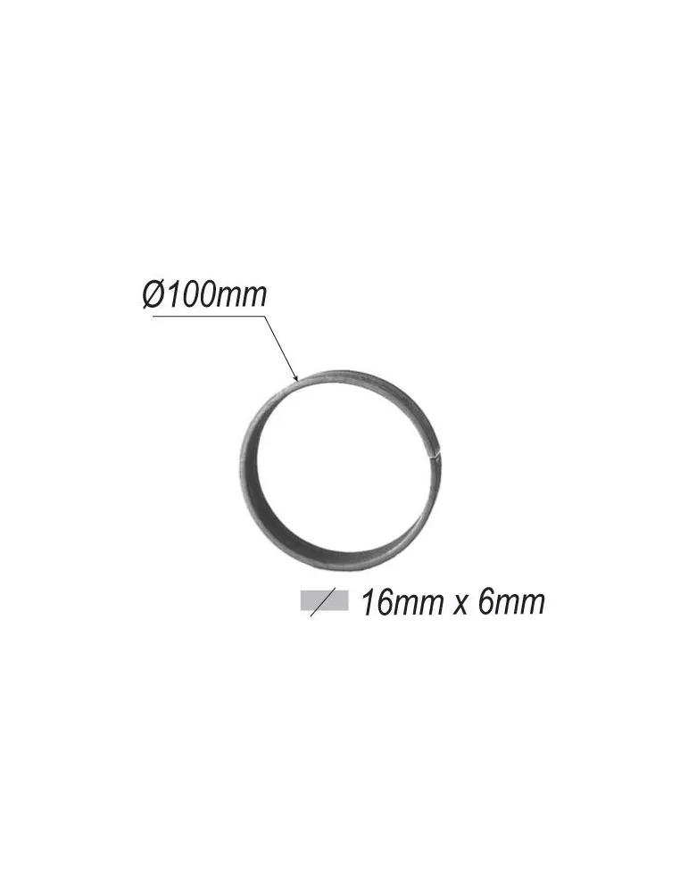 pièce élément ferronnier serrurier Cercle LISSE ROND Section 16x6 Diamètre 100 ACIER Ref: F53.121