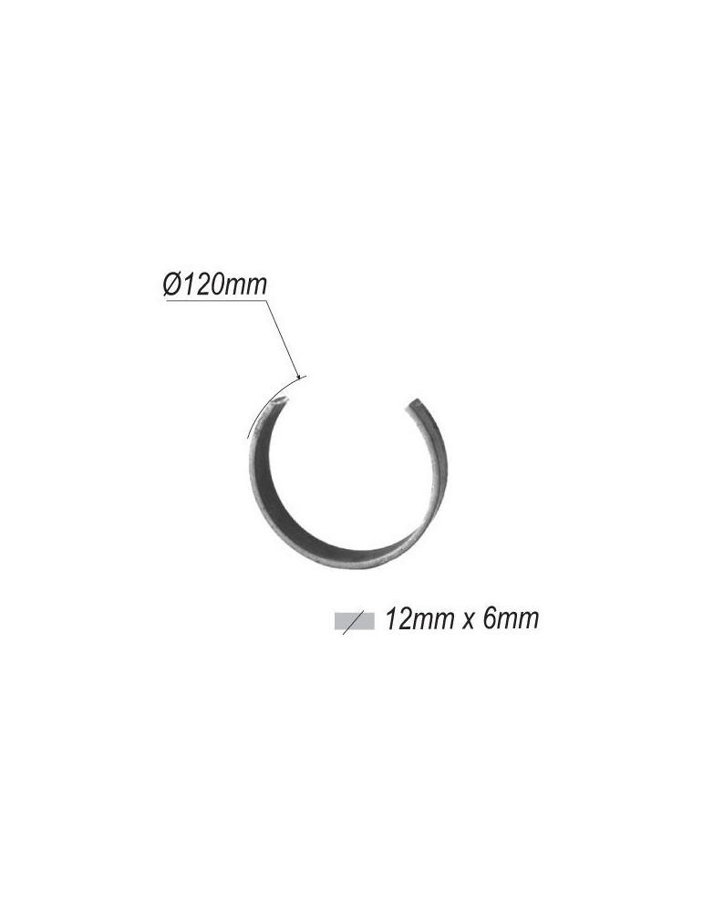 pièce élément ferronnier serrurier Cercle LISSE OUVERT Section 12x6 Diamètre 120 ACIER Ref: F53.137