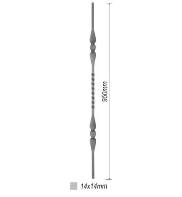 pièce élément ferronnier serrurier Balustre TORSADE Longueur 950 Section 14x14 ACIER FER FORGE Ref: BE09-293