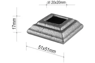 pièce élément ferronnier serrurier Cache de fixation pour barreau CARRE Hauteur 17 Section 50x50 Passage 20x20 ACIER FER FORG...