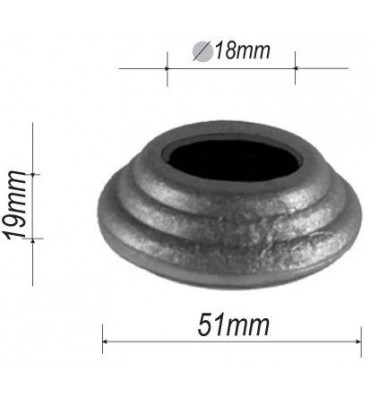 pièce élément ferronnier serrurier Cache de fixation pour barreau ROND Diamètre 51 Hauteur 19 Passage 18 ACIER FER FORGE Ref:...