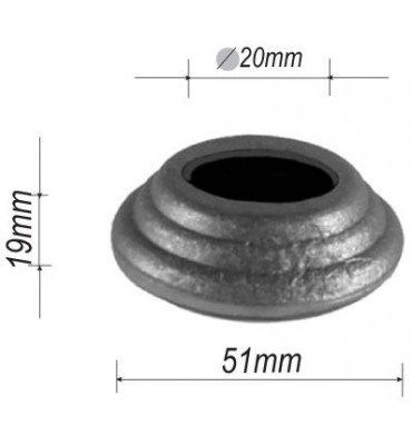 pièce élément ferronnier serrurier Cache de fixation pour barreau ROND Diamètre 51 Hauteur 19 Passage 20 ACIER FER FORGE Ref:...