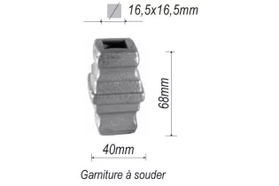 pièce élément ferronnier serrurier Garniture CARREE Largeur 40 Hauteur 68 Passage 16x16 ACIER Ref: BE13213