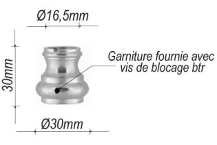 pièce élément ferronnier serrurier Garniture RONDE Diamètre 30 Hauteur 30 Passage 16 ACIER Ref: F62.423