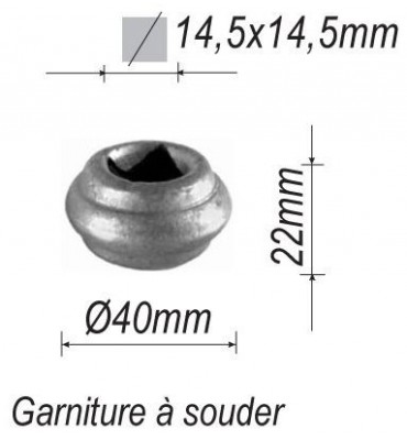 pièce élément ferronnier serrurier Garniture RONDE Diamètre 40 Hauteur 22 Passage 14x14 ACIER Ref: G2-14C