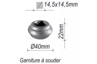 pièce élément ferronnier serrurier Garniture RONDE Diamètre 40 Hauteur 22 Passage 14x14 ACIER Ref: G2-14C