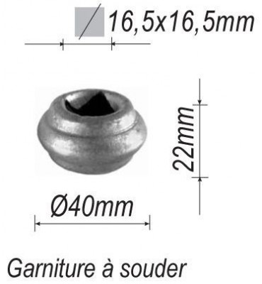 pièce élément ferronnier serrurier Garniture RONDE Diamètre 40 Hauteur 22 Passage 16x16 ACIER Ref: G2-16C