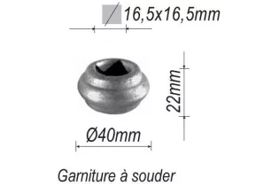 pièce élément ferronnier serrurier Garniture RONDE Diamètre 40 Hauteur 22 Passage 16x16 ACIER Ref: G2-16C