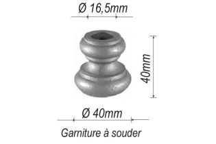 pièce élément ferronnier serrurier Garniture RONDE Diamètre 40 Hauteur 40 Passage 16 ACIER Ref: G4-16D