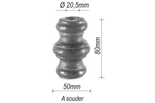 pièce élément ferronnier serrurier Garniture RONDE Diamètre 50 Hauteur 80 Passage 20 ACIER Ref: G4-20