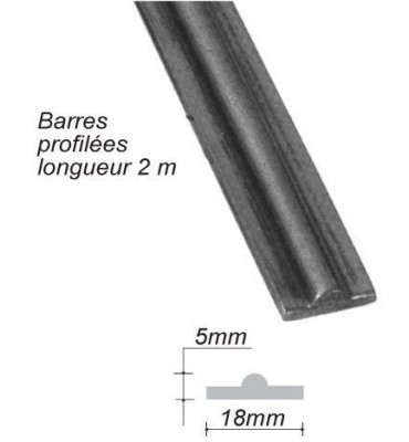 pièce élément ferronnier serrurier Barre LISSE NERVURE Longueur 2000 Ref: BE12110