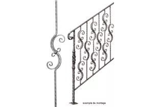 pièce élément ferronnier serrurier Balustre DROITE 950x152 Section 12x12 ACIER FER FORGE Ref: BE06012