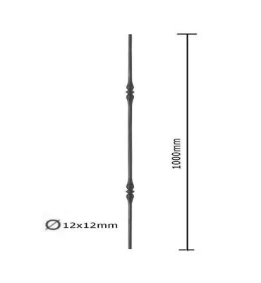 pièce élément ferronnier serrurier Balustre Longueur DROITE 1000 Section 12 ACIER FER FORGE Ref: BE11017-04
