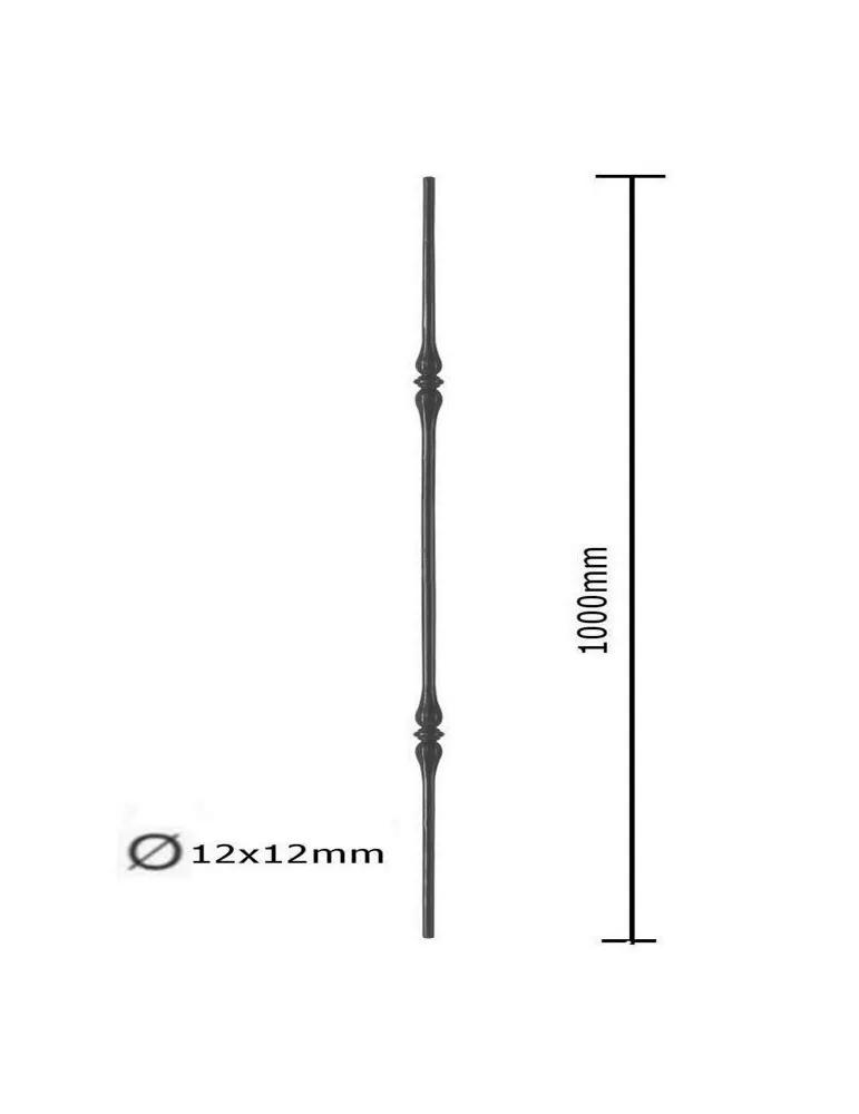 pièce élément ferronnier serrurier Balustre Longueur DROITE 1000 Section 12 ACIER FER FORGE Ref: BE11017-04
