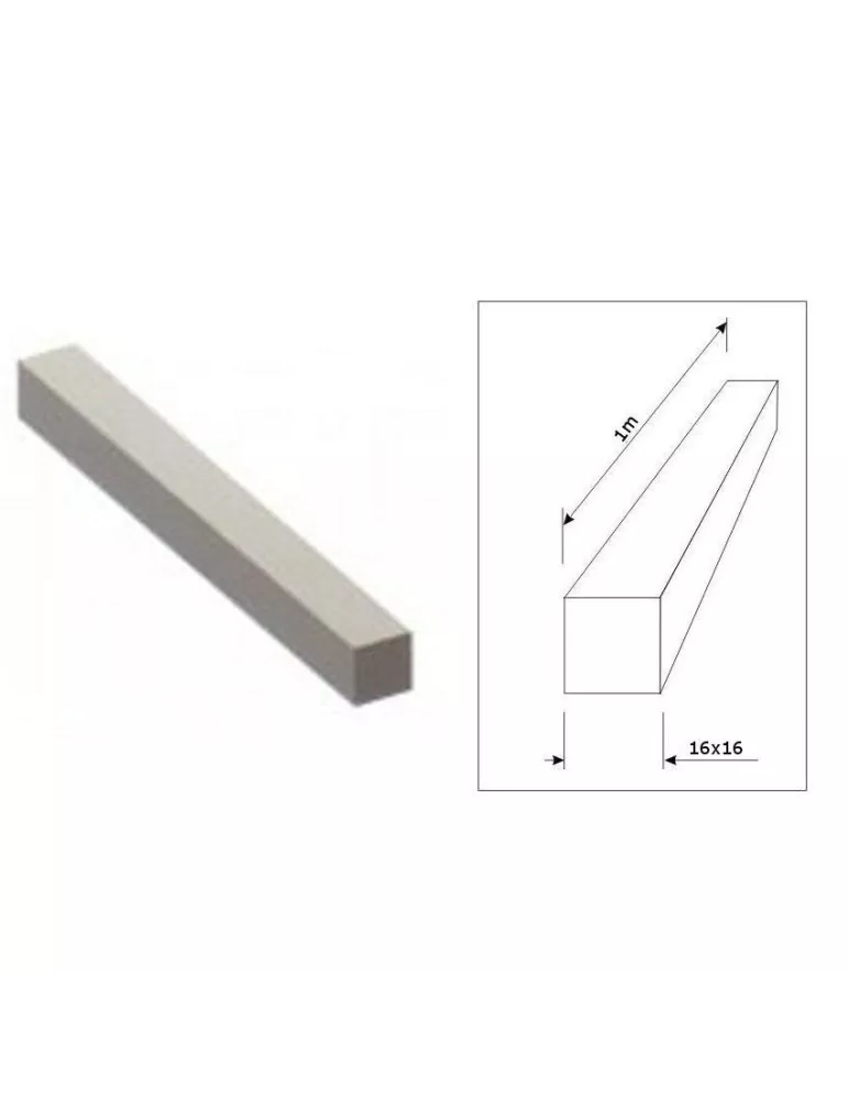 pièce élément ferronnier serrurier Barre LISSE CARRE Longueur 3000 Section 16x16 ACIER Ref: CL16-3000