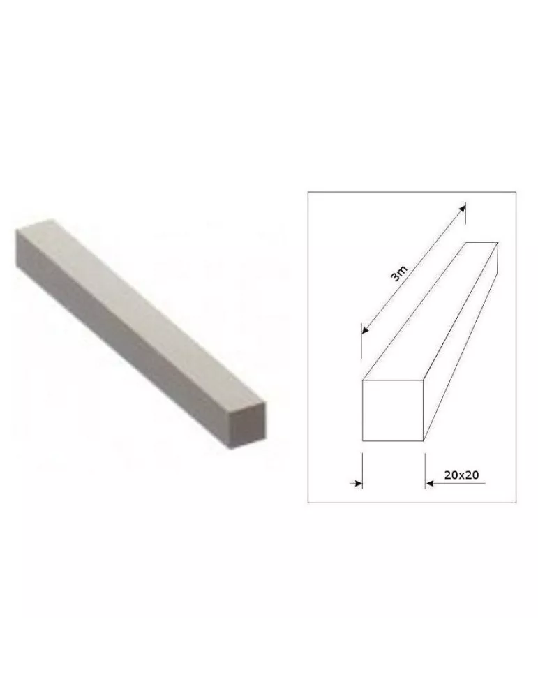 pièce élément ferronnier serrurier Barre LISSE CARRE Longueur 3000 Section 20x20 ACIER Ref: CL20-3000