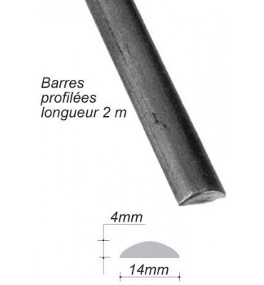pièce élément ferronnier serrurier Barre LISSE DEMI ROND Longueur 2000 Ref: DR14X4-2000