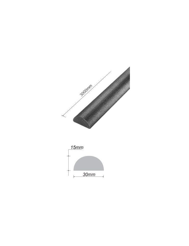 pièce élément ferronnier serrurier Barre LISSE DEMI ROND Longueur 3000 Ref: DR30X15-3000