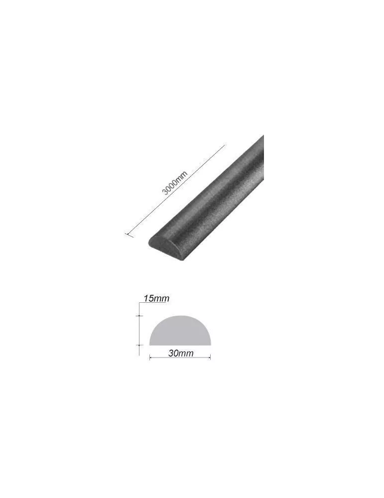 pièce élément ferronnier serrurier Barre LISSE DEMI ROND Longueur 3000 Ref: DR30X15-3000