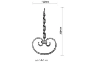 pièce élément ferronnier serrurier VOLUTE DECORATIVE MARTELE 235x125 Section 16x6 ACIER FER FORGE Ref: F53.179