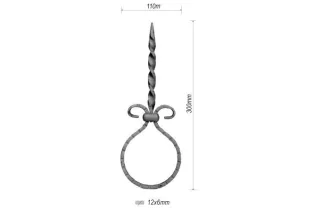 pièce élément ferronnier serrurier VOLUTE DECORATIVE MARTELE 300x110 Section 12x6 ACIER FER FORGE Ref: F53.181