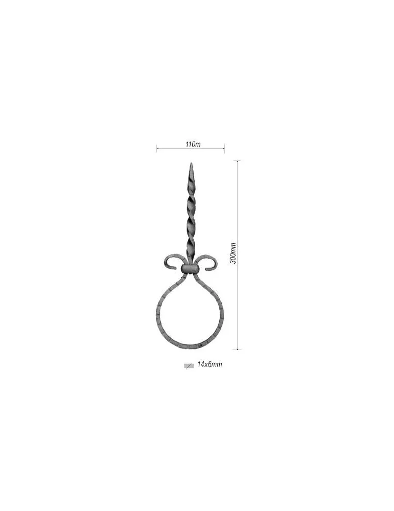 pièce élément ferronnier serrurier VOLUTE DECORATIVE MARTELE 300x110 Section 14x6 ACIER FER FORGE Ref: F53.182