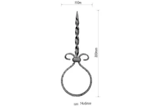 pièce élément ferronnier serrurier VOLUTE DECORATIVE MARTELE 300x110 Section 14x6 ACIER FER FORGE Ref: F53.182