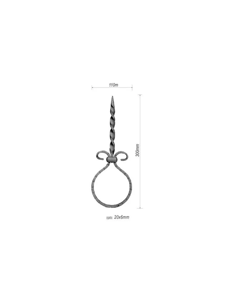 pièce élément ferronnier serrurier VOLUTE DECORATIVE MARTELE 300x110 Section 20x6 ACIER FER FORGE Ref: F53.184