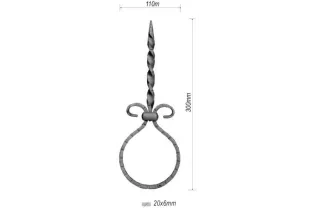 pièce élément ferronnier serrurier VOLUTE DECORATIVE MARTELE 300x110 Section 20x6 ACIER FER FORGE Ref: F53.184