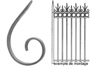 pièce élément ferronnier serrurier VOLUTE en demi C LISSE PLAT 180x110 Section 14x6 ACIER FER FORGE Ref: F53.216
