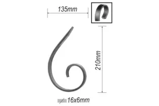 pièce élément ferronnier serrurier VOLUTE en demi C LISSE PLAT 210x135 Section 16x6 ACIER FER FORGE Ref: F53.222