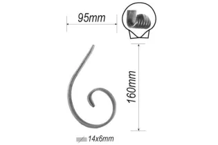 pièce élément ferronnier serrurier VOLUTE en demi C LISSE PATTE D OIE 160x95 Section 14x6 ACIER FER FORGE Ref: F53.226