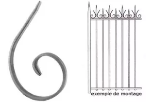 pièce élément ferronnier serrurier VOLUTE en demi C LISSE PATTE D OIE 160x95 Section 14x6 ACIER FER FORGE Ref: F53.226