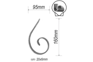 pièce élément ferronnier serrurier VOLUTE en demi C LISSE PATTE D OIE 160x95 Section 20x6 ACIER FER FORGE Ref: F53.228