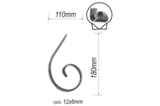 pièce élément ferronnier serrurier VOLUTE en demi C LISSE PATTE D OIE 180x110 Section 12x6 ACIER FER FORGE Ref: F53.230