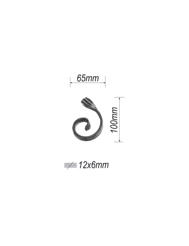 pièce élément ferronnier serrurier VOLUTE en demi C LISSE PATTE D OIE 100x65 Section 12x6 ACIER FER FORGE Ref: F53.433