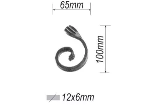 pièce élément ferronnier serrurier VOLUTE en demi C LISSE PATTE D OIE 100x65 Section 12x6 ACIER FER FORGE Ref: F53.433