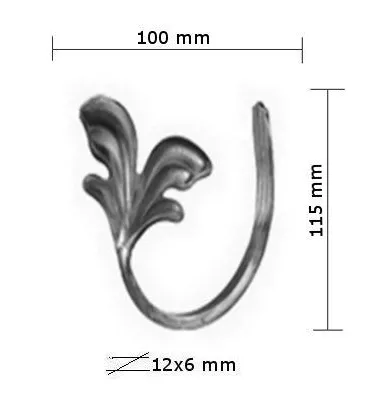 pièce élément ferronnier serrurier VOLUTE en demi C LISSE FEUILLE 115x100 Section 12x6 ACIER FER FORGE Ref: F53.440