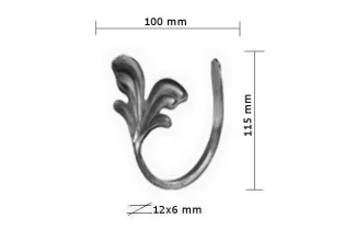 pièce élément ferronnier serrurier VOLUTE en demi C LISSE FEUILLE 115x100 Section 12x6 ACIER FER FORGE Ref: F53.440